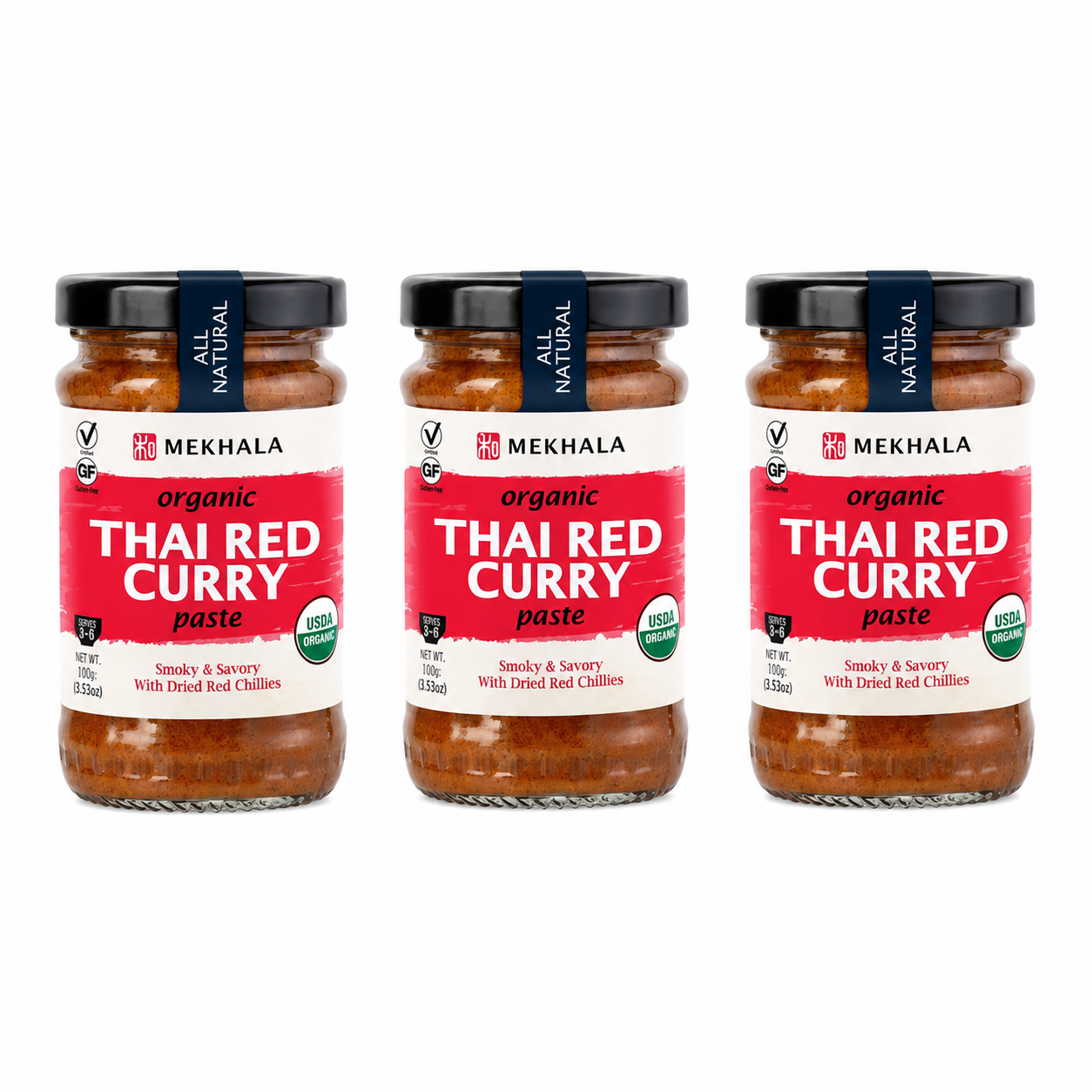 Mekhala Organic Thai Red Curry Paste Vegan Gluten-Free No Added Sugar Hot Each 3.5 oz