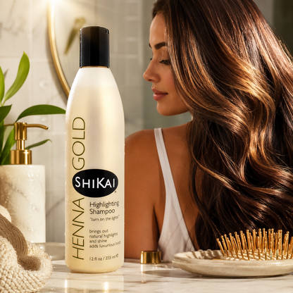 ShiKai Henna Gold Highlighting Shampoo Natural Fragrance Plant-Based Formula with Non-Coloring Henna Brings Out Natural Highlights & Shine Adds Luxurious Body 12.6 oz Shikai