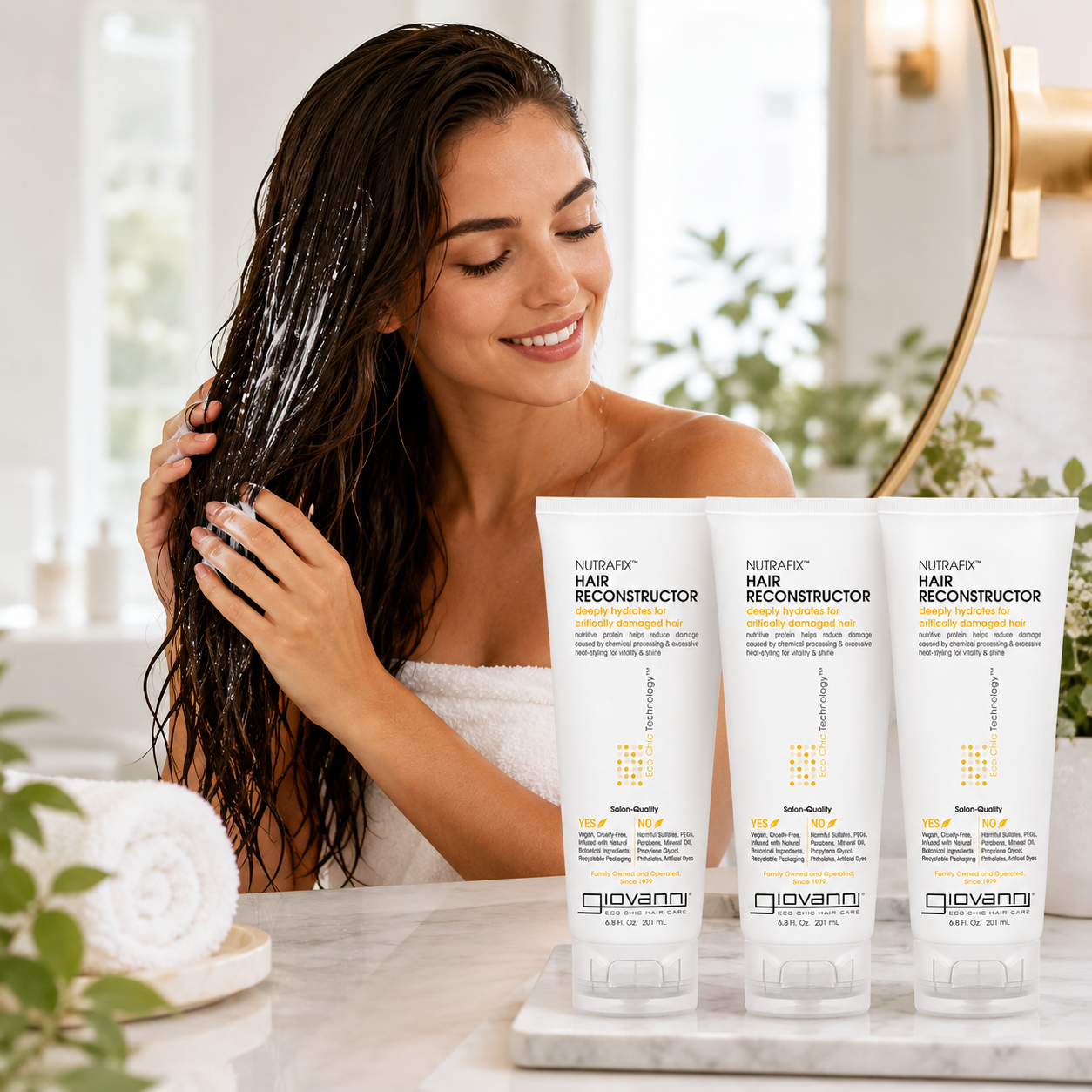 GIOVANNI Nutrafix Hair Reconstructor Moisturizing Repair Treatment For Damaged Hair Encourages Thickness & Volume Color Safe Salon Quality 6.8 oz