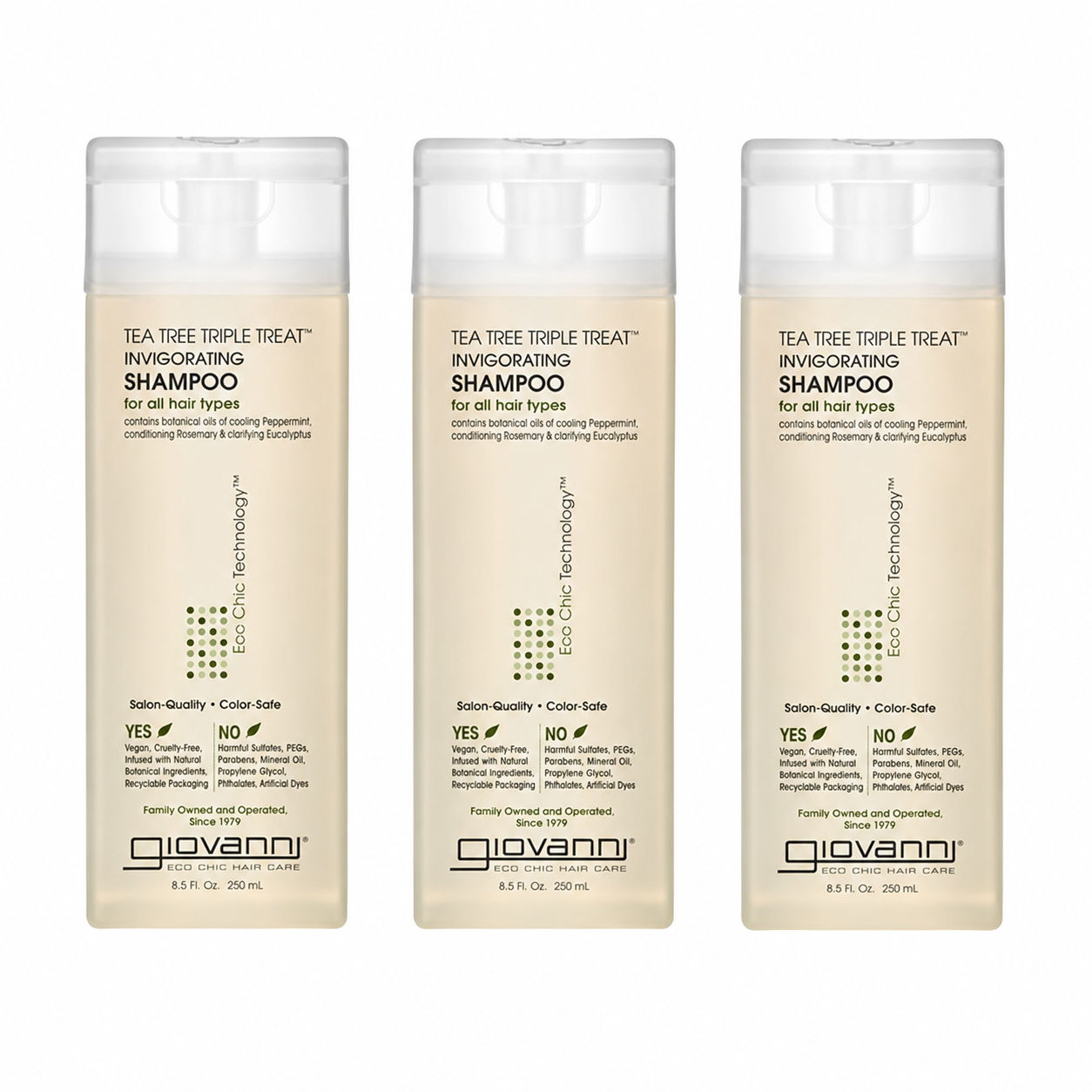GIOVANNI Tea Tree Triple Treat Invigorating Shampoo Cooling Peppermint Eucalyptus & Rosemary Strengthen & Rejuvenate Hair & Scalp Salon Quality Paraben Free 8.5 oz Giovanni