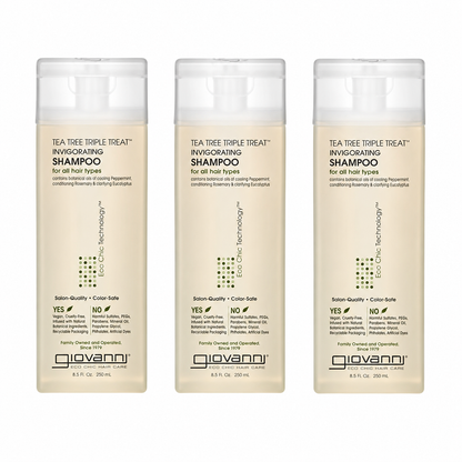 GIOVANNI Tea Tree Triple Treat Invigorating Shampoo Cooling Peppermint Eucalyptus & Rosemary Strengthen & Rejuvenate Hair & Scalp Salon Quality Paraben Free 8.5 oz Giovanni