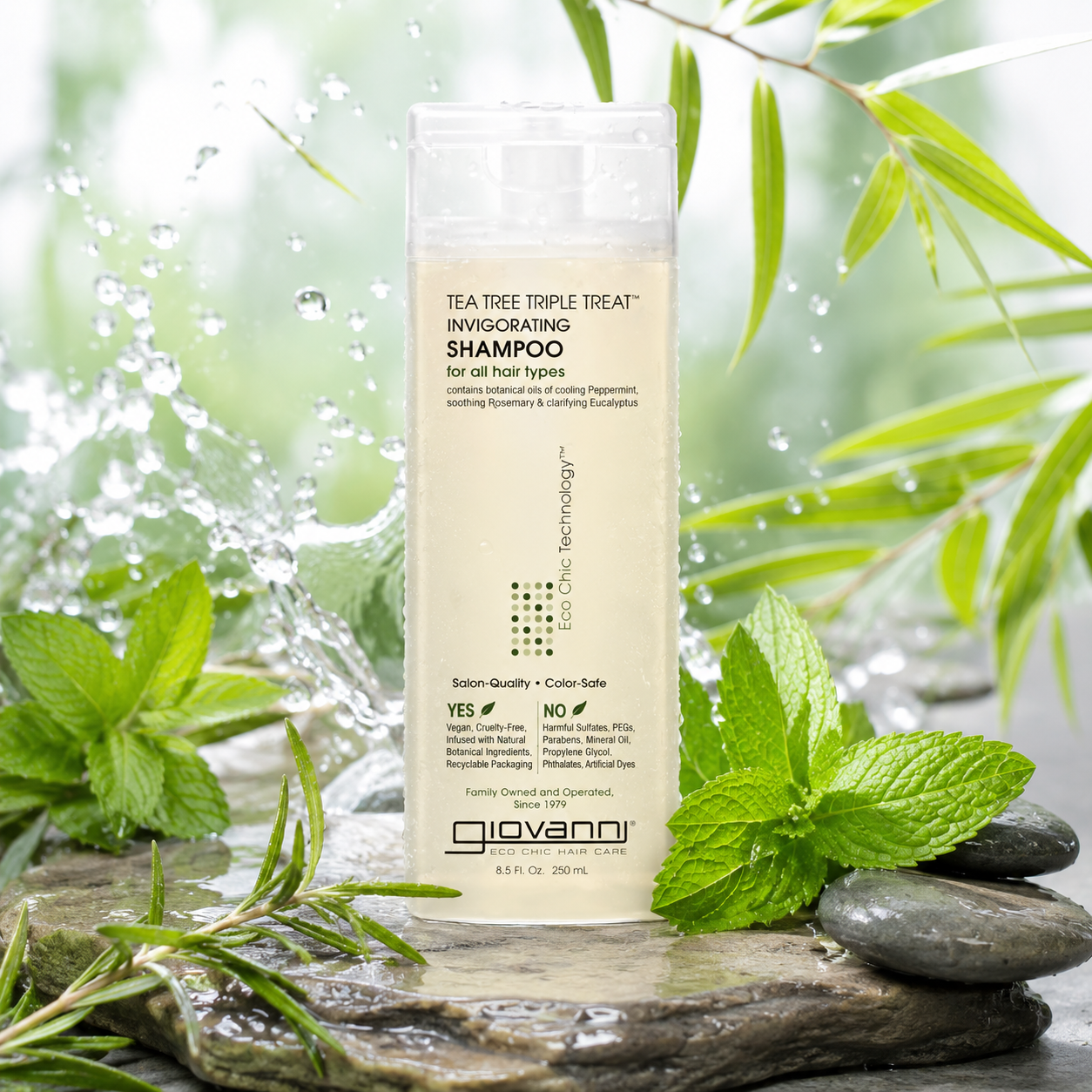 GIOVANNI Tea Tree Triple Treat Invigorating Shampoo Cooling Peppermint Eucalyptus & Rosemary Strengthen & Rejuvenate Hair & Scalp Salon Quality Paraben Free 8.5 oz Giovanni