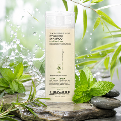 GIOVANNI Tea Tree Triple Treat Invigorating Shampoo Cooling Peppermint Eucalyptus & Rosemary Strengthen & Rejuvenate Hair & Scalp Salon Quality Paraben Free 8.5 oz Giovanni