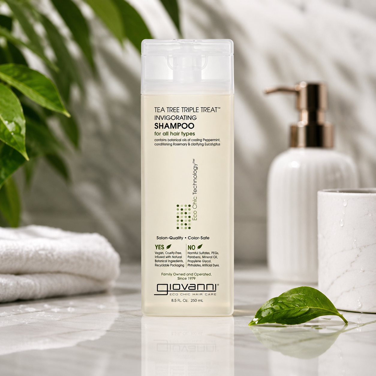 GIOVANNI Tea Tree Triple Treat Invigorating Shampoo Cooling Peppermint Eucalyptus & Rosemary Strengthen & Rejuvenate Hair & Scalp Salon Quality Paraben Free 8.5 oz Giovanni