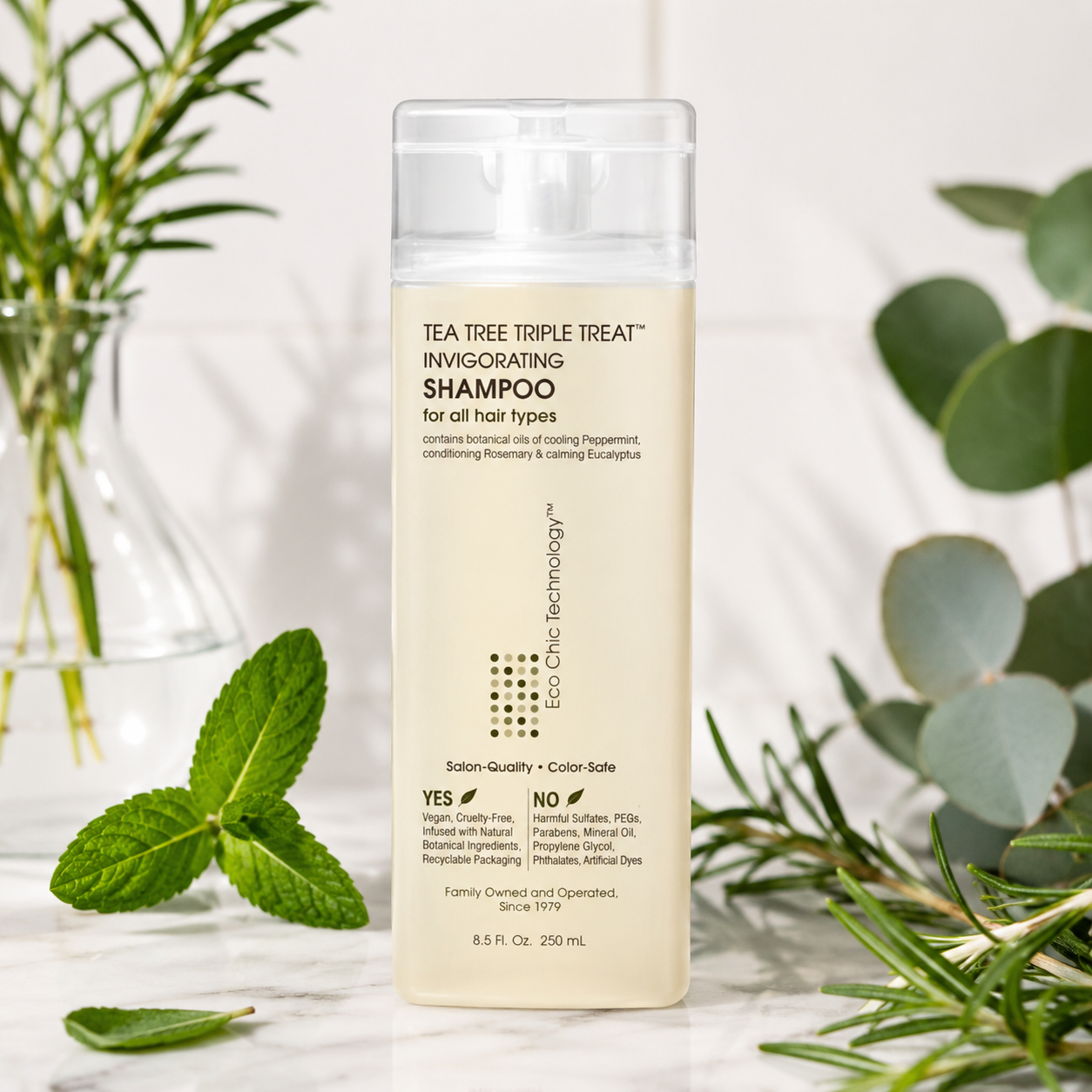 GIOVANNI Tea Tree Triple Treat Invigorating Shampoo Cooling Peppermint Eucalyptus & Rosemary Strengthen & Rejuvenate Hair & Scalp Salon Quality Paraben Free 8.5 oz Giovanni