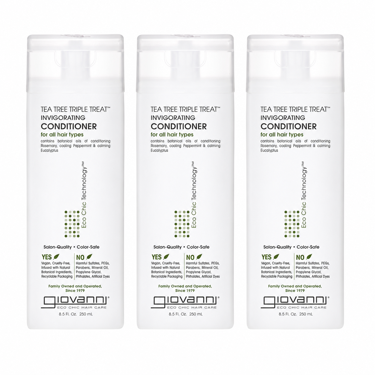 GIOVANNI Tea Tree Triple Treat Invigorating Conditioner Cooling Peppermint Eucalyptus Rosemary Paraben Free For Dry Flaking Scalp Moisturizes Smooths & Detangles 8.5 oz