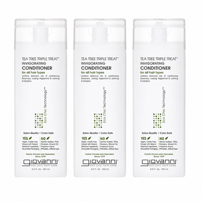 GIOVANNI Tea Tree Triple Treat Invigorating Conditioner Cooling Peppermint Eucalyptus Rosemary Paraben Free For Dry Flaking Scalp Moisturizes Smooths & Detangles 8.5 oz