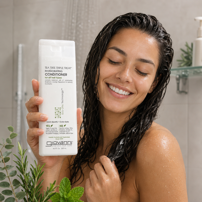 GIOVANNI Tea Tree Triple Treat Invigorating Conditioner Cooling Peppermint Eucalyptus Rosemary Paraben Free For Dry Flaking Scalp Moisturizes Smooths & Detangles 8.5 oz