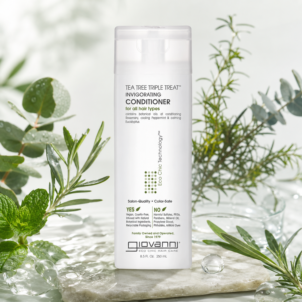 GIOVANNI Tea Tree Triple Treat Invigorating Conditioner Cooling Peppermint Eucalyptus Rosemary Paraben Free For Dry Flaking Scalp Moisturizes Smooths & Detangles 8.5 oz