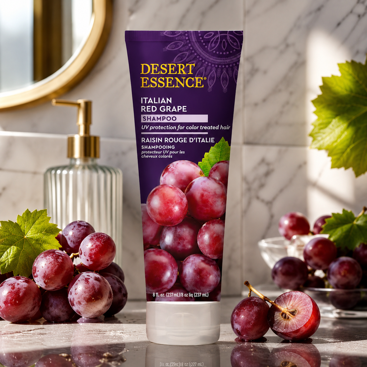 Desert Essence Italian Red Grape Shampoo Gluten Free Vegan Cruelty Free Moisturizing UV Protection For Color Treated Hair 8.0 fl. Oz