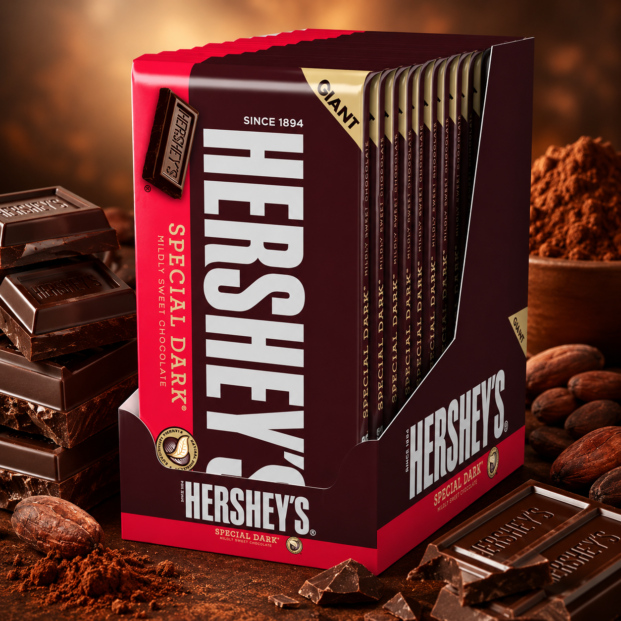 HERSHEY'S SPECIAL DARK Mildly Sweet Chocolate Candy Individually Wrapped Giant Bars 6.8 oz