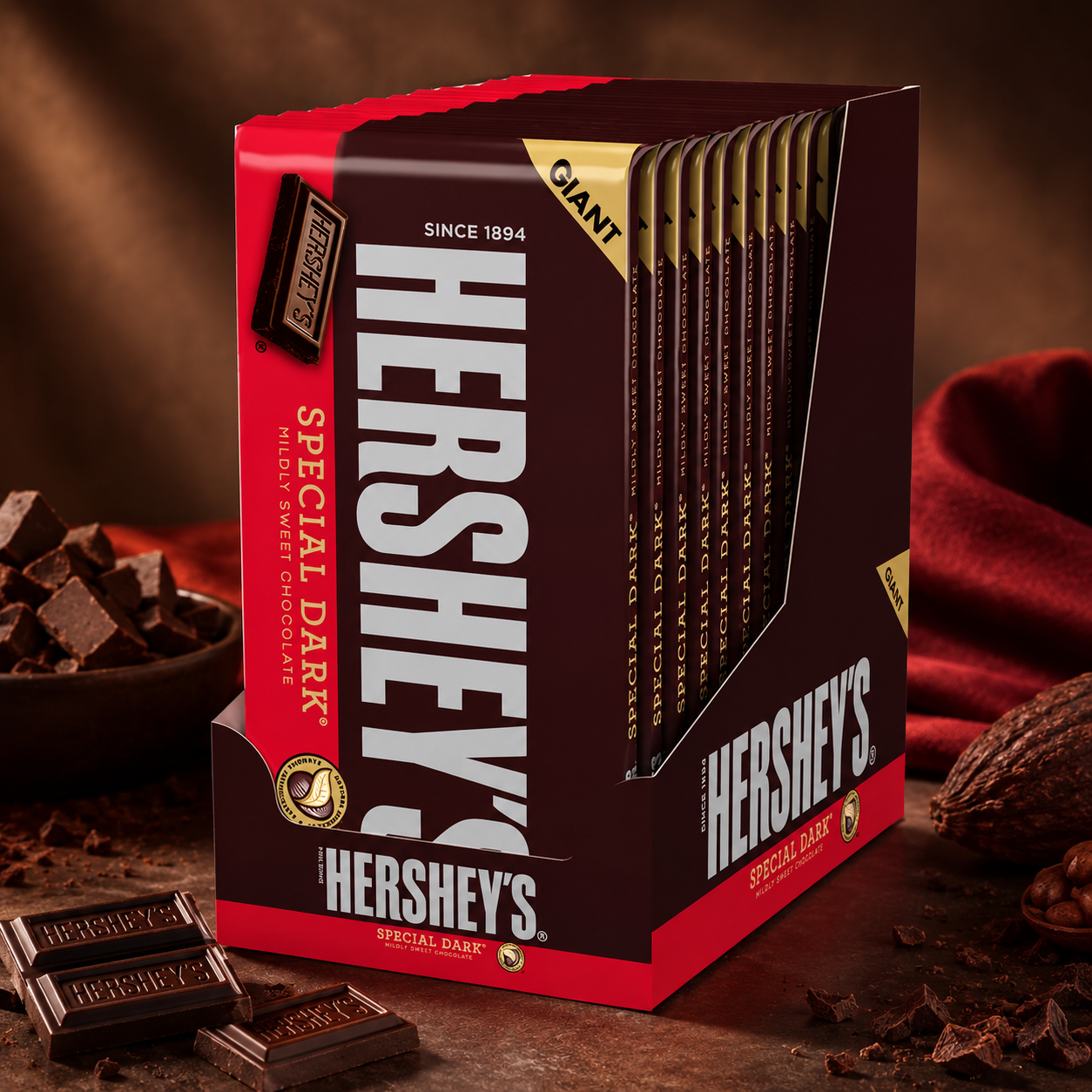 HERSHEY'S SPECIAL DARK Mildly Sweet Chocolate Candy Individually Wrapped Giant Bars 6.8 oz