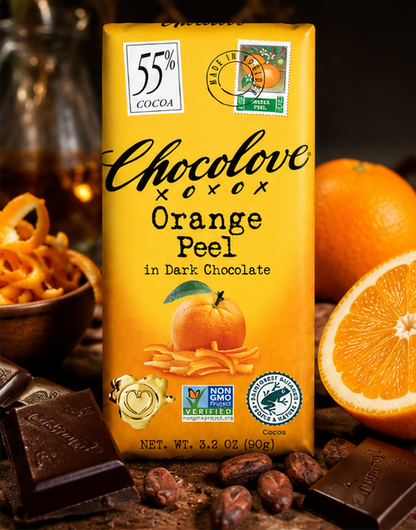 Chocolove Orange Peel Dark Chocolate Bars 55% Cocoa Premium Belgian Dark Chocolate Non GMO Rainforest Alliance Certified Bar 3.2 oz