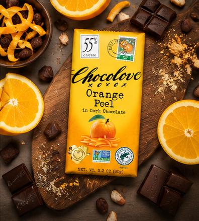 Chocolove Orange Peel Dark Chocolate Bars 55% Cocoa Premium Belgian Dark Chocolate Non GMO Rainforest Alliance Certified Bar 3.2 oz