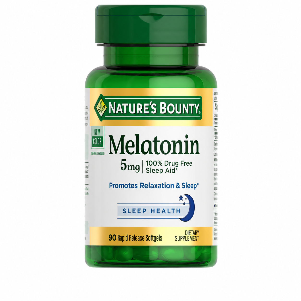 Nature's Bounty Melatonin 5 mg 90 Softgels Dietary Supplement 100% Drug Free Sleep Aid Promotes Relaxation and Sleep Health Nature's Bounty