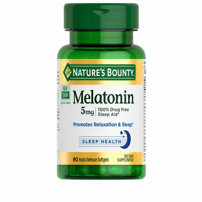 Nature's Bounty Melatonin 5 mg 90 Softgels Dietary Supplement 100% Drug Free Sleep Aid Promotes Relaxation and Sleep Health
