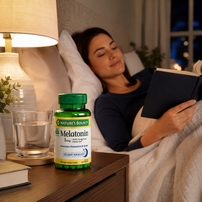 Nature's Bounty Melatonin 5 mg 90 Softgels Dietary Supplement 100% Drug Free Sleep Aid Promotes Relaxation and Sleep Health