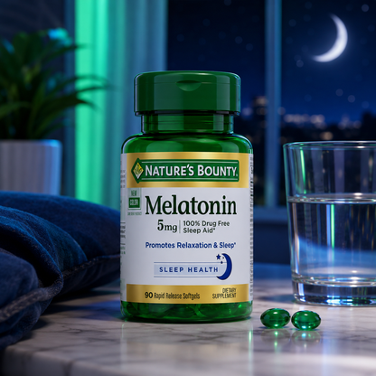 Nature's Bounty Melatonin 5 mg 90 Softgels Dietary Supplement 100% Drug Free Sleep Aid Promotes Relaxation and Sleep Health