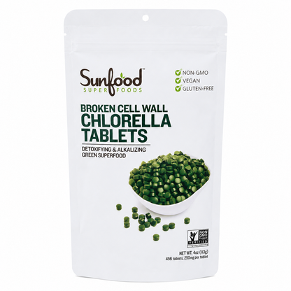 Sunfood Superfoods Chlorella Tablets Broken Cell Wall Algae Chlorophyll Supplement Non GMO Vegan Bag 4 oz