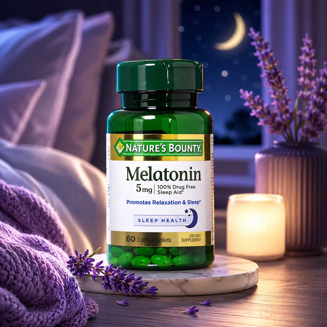 Nature's Bounty Melatonin Dietary Supplement Sleep Aid 90 ct Promotes Relaxation and Sleep Health 100% Drug Free 0.00 oz