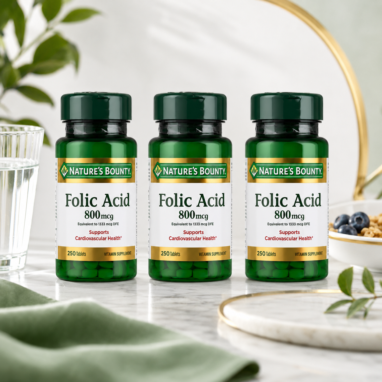 Nature's Bounty Folic Acid Supplement Supports Cardiovascular Health 800mcg 750 ct