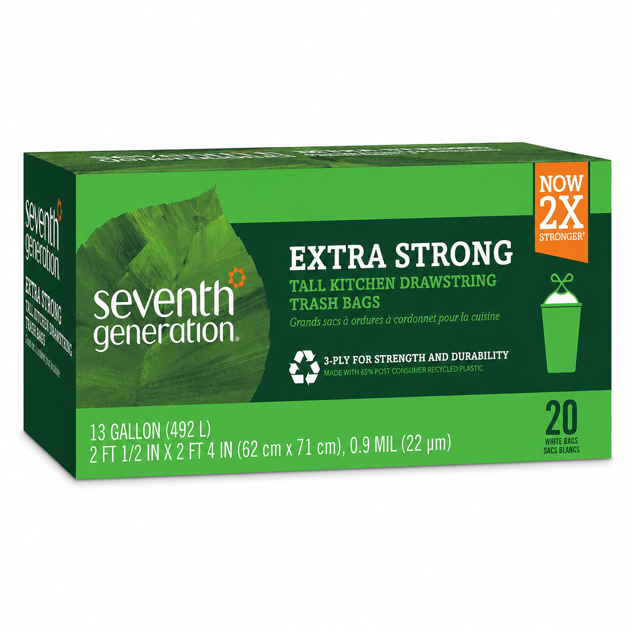 Seventh Generation Drawstring Kitchen Trash Bags 13 gal 20 Bags