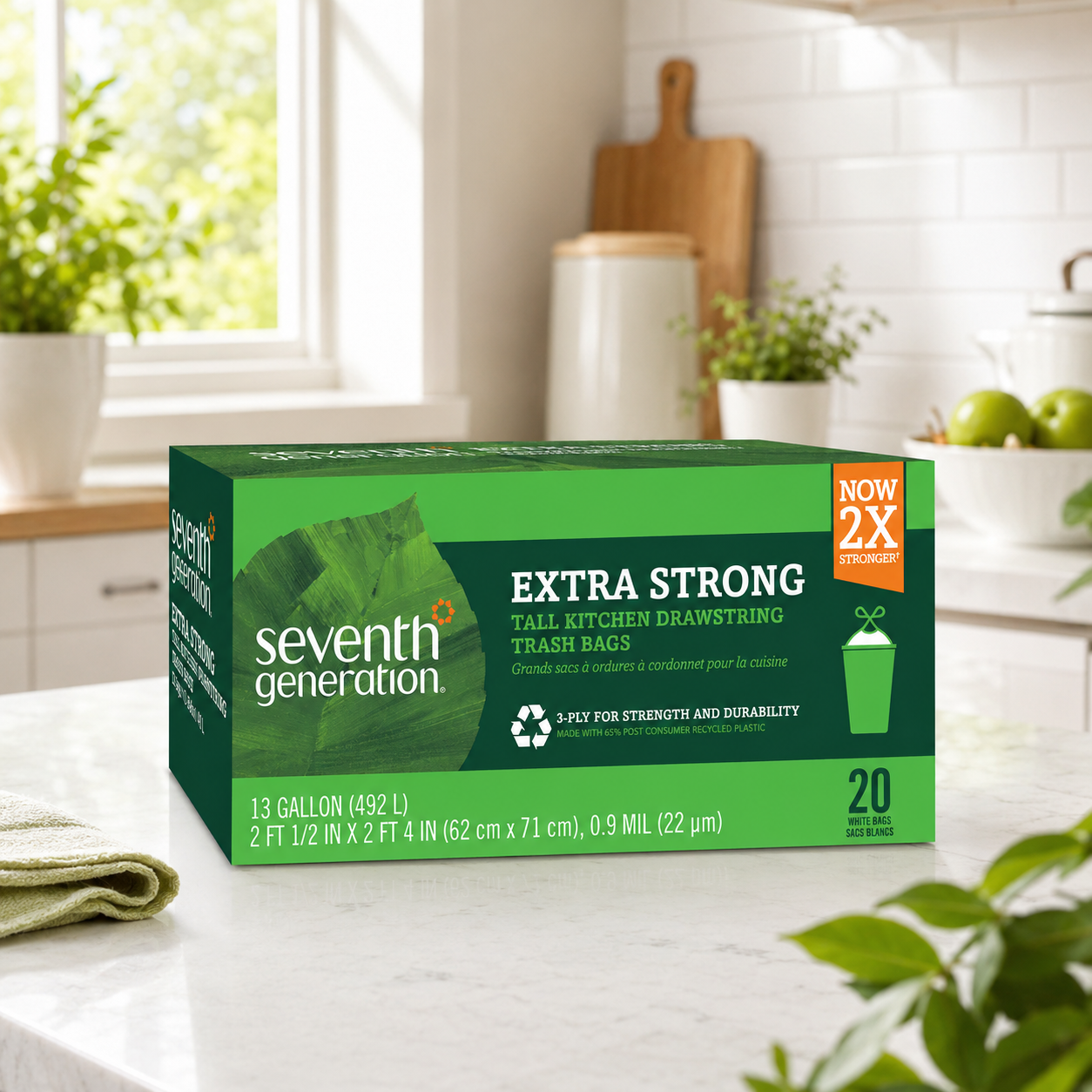Seventh Generation Drawstring Kitchen Trash Bags 13 gal 20 Bags