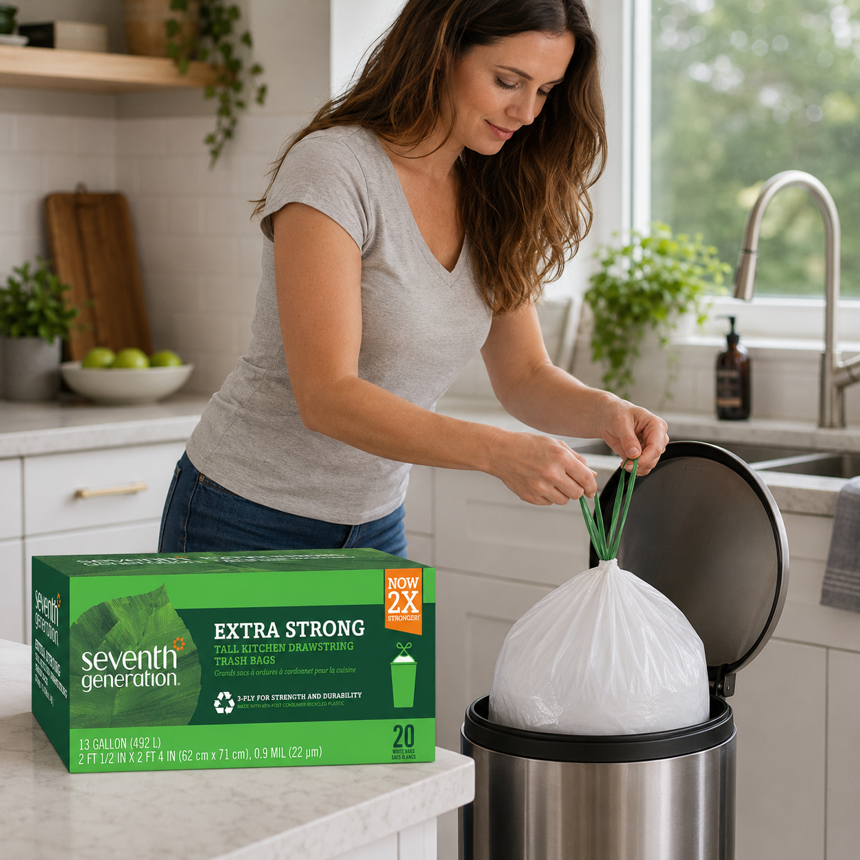 Seventh Generation Drawstring Kitchen Trash Bags 13 gal 20 Bags