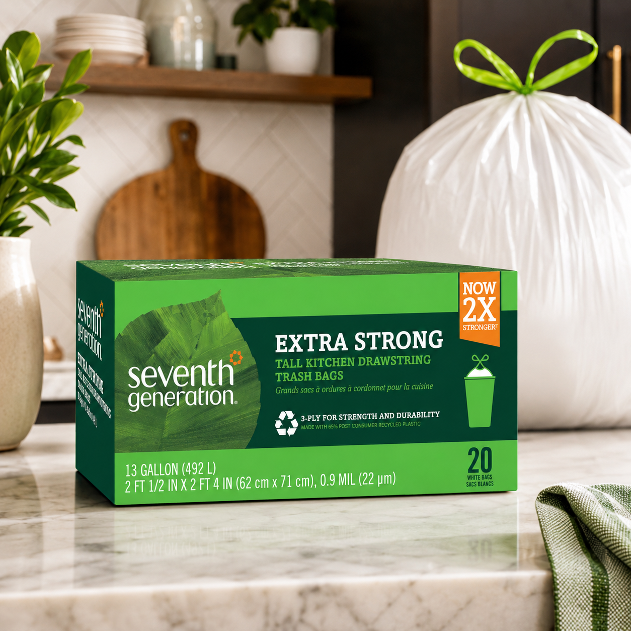 Seventh Generation Drawstring Kitchen Trash Bags 13 gal 20 Bags