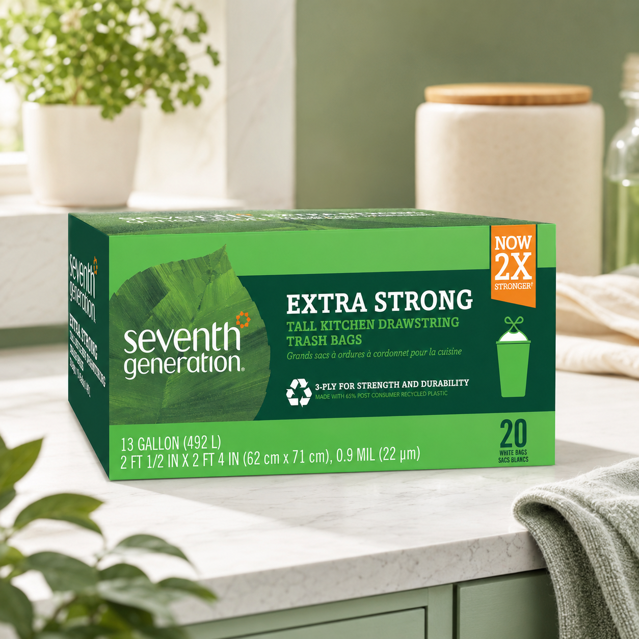 Seventh Generation Drawstring Kitchen Trash Bags 13 gal 20 Bags