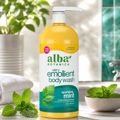 Alba Botanica Very Emollient Body Wash Sparkling Mint 32 oz