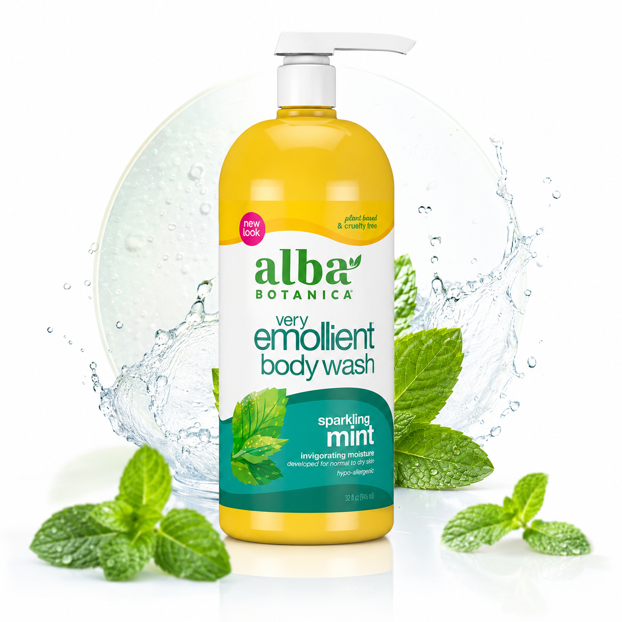 Alba Botanica Very Emollient Body Wash Sparkling Mint 32 oz