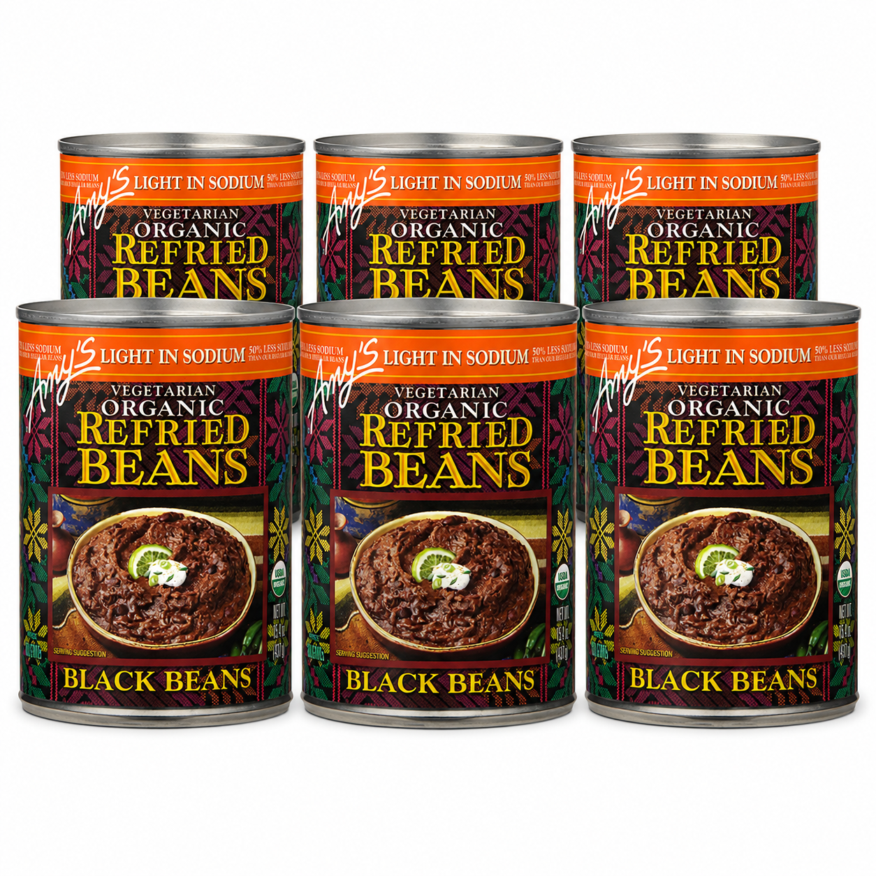 Amy's Organic Refried Black Beans Light in Sodium Vegan Gluten Free Vegetarian Canned 15.4 oz