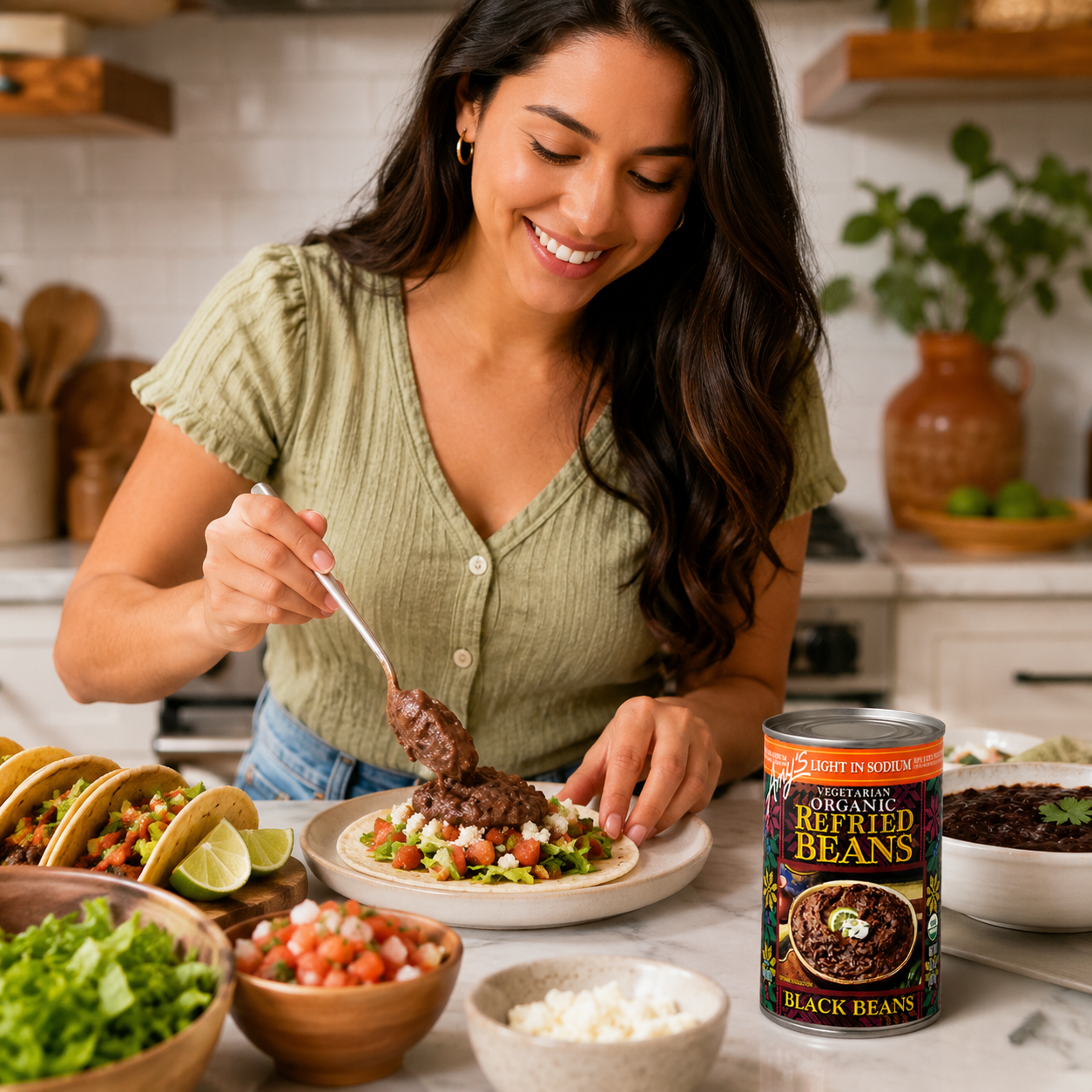 Amy's Organic Refried Black Beans Light in Sodium Vegan Gluten Free Vegetarian Canned 15.4 oz