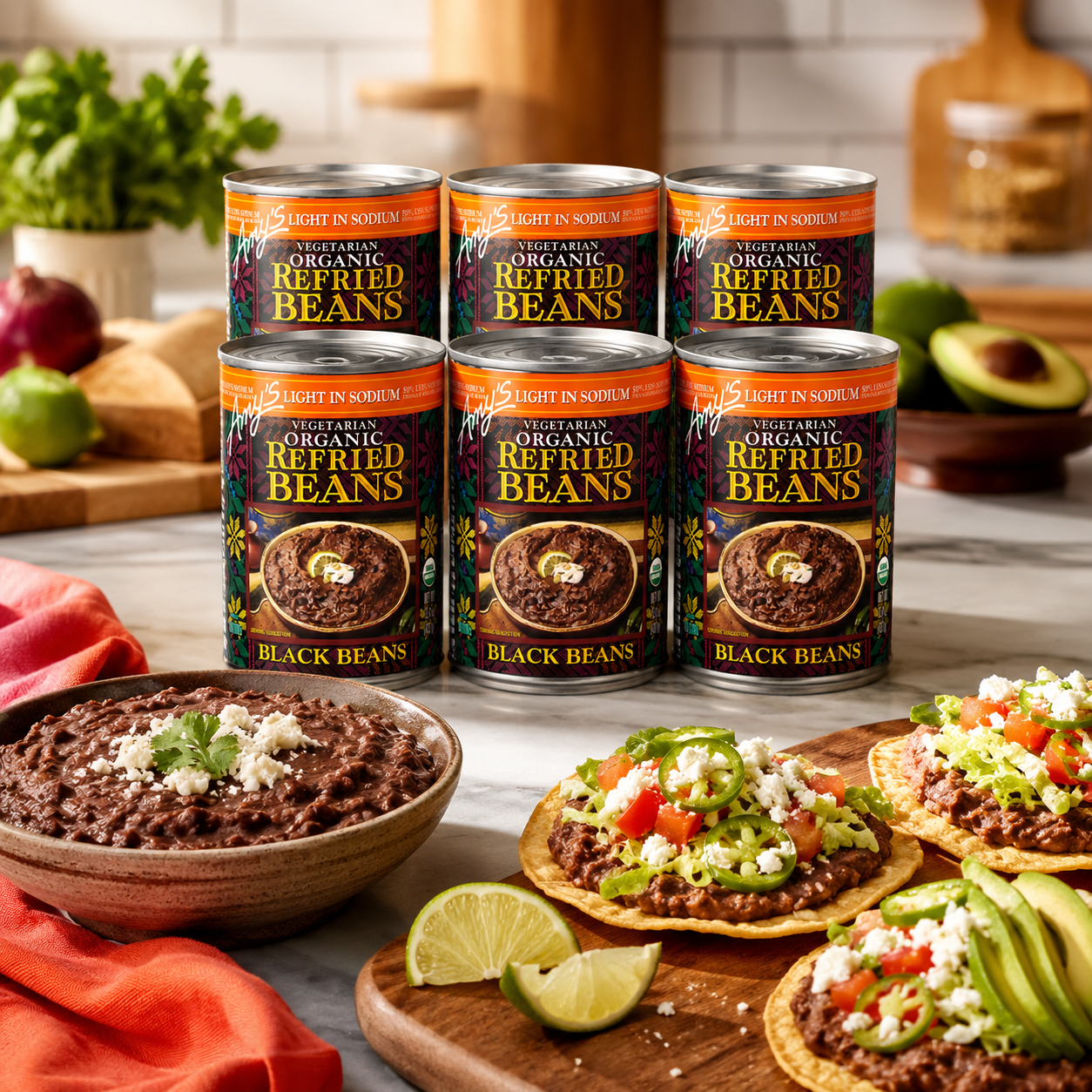 Amy's Organic Refried Black Beans Light in Sodium Vegan Gluten Free Vegetarian Canned 15.4 oz