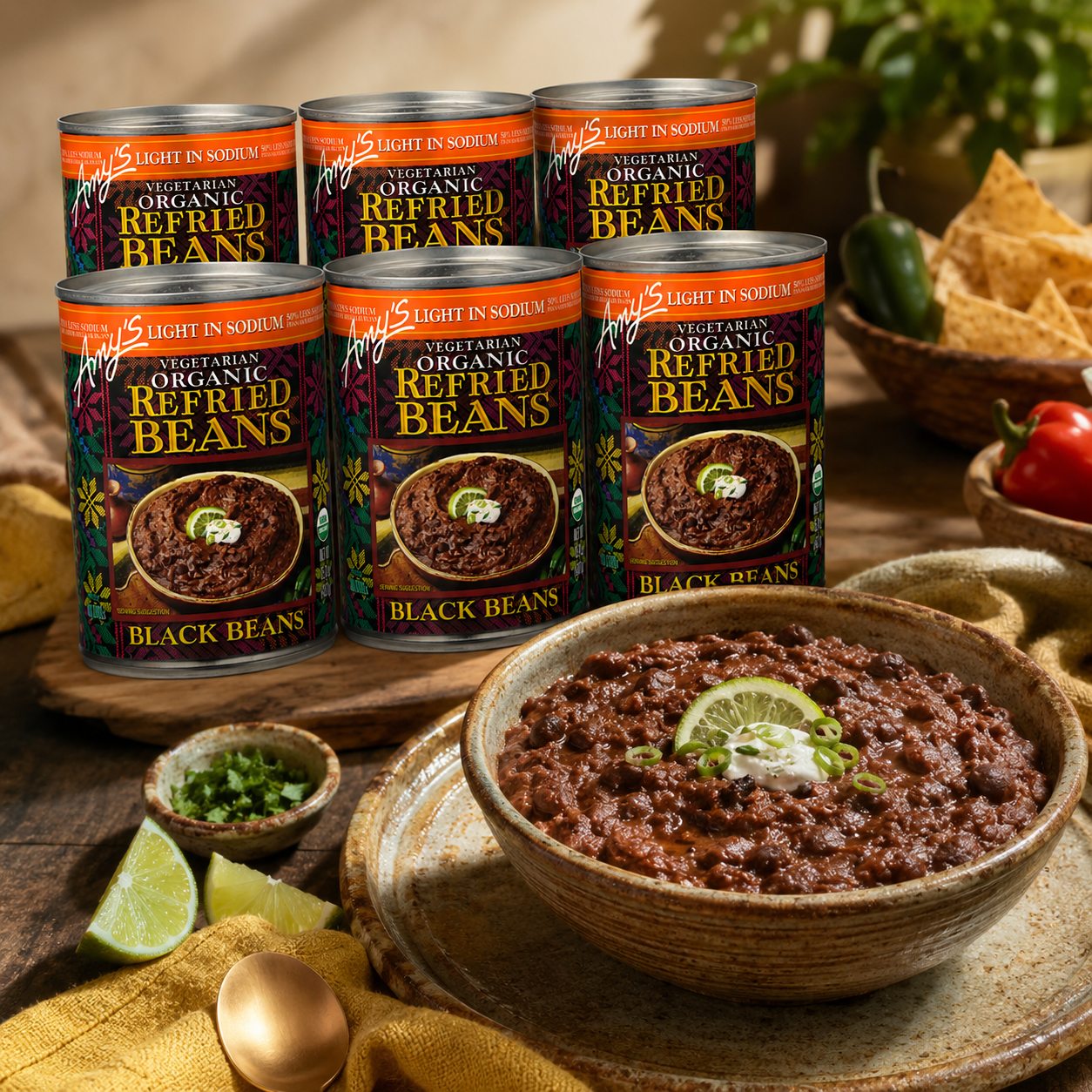 Amy's Organic Refried Black Beans Light in Sodium Vegan Gluten Free Vegetarian Canned 15.4 oz
