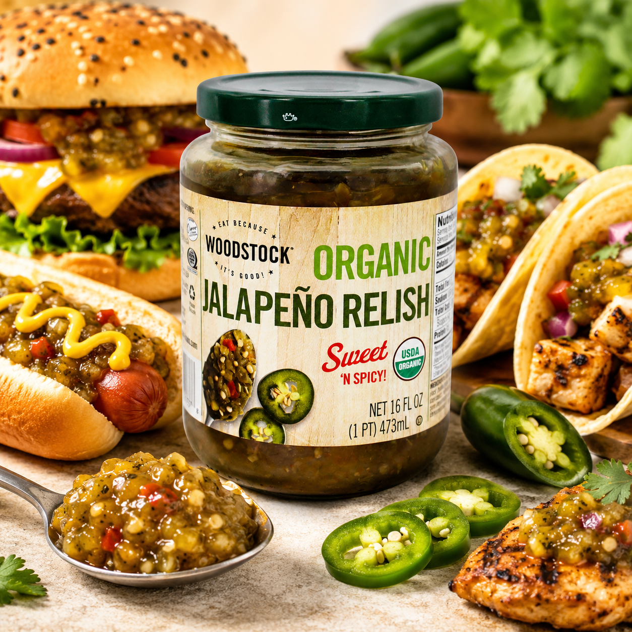 Woodstock Farms Organic Jalapeno Relish 16 oz
