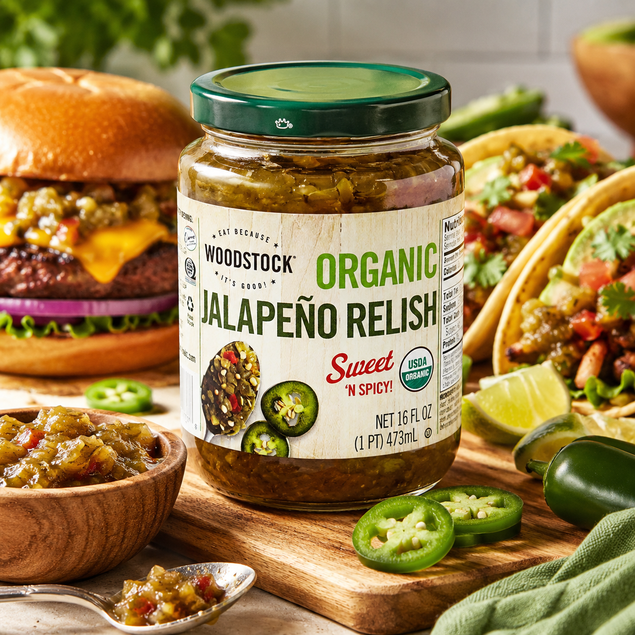 Woodstock Farms Organic Jalapeno Relish 16 oz