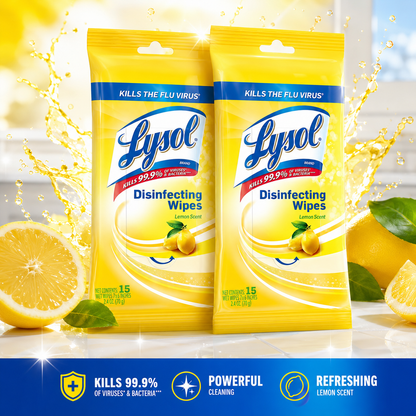 Lysol Disinfecting Wipes To Go Pack Lemon Scent 15 Count