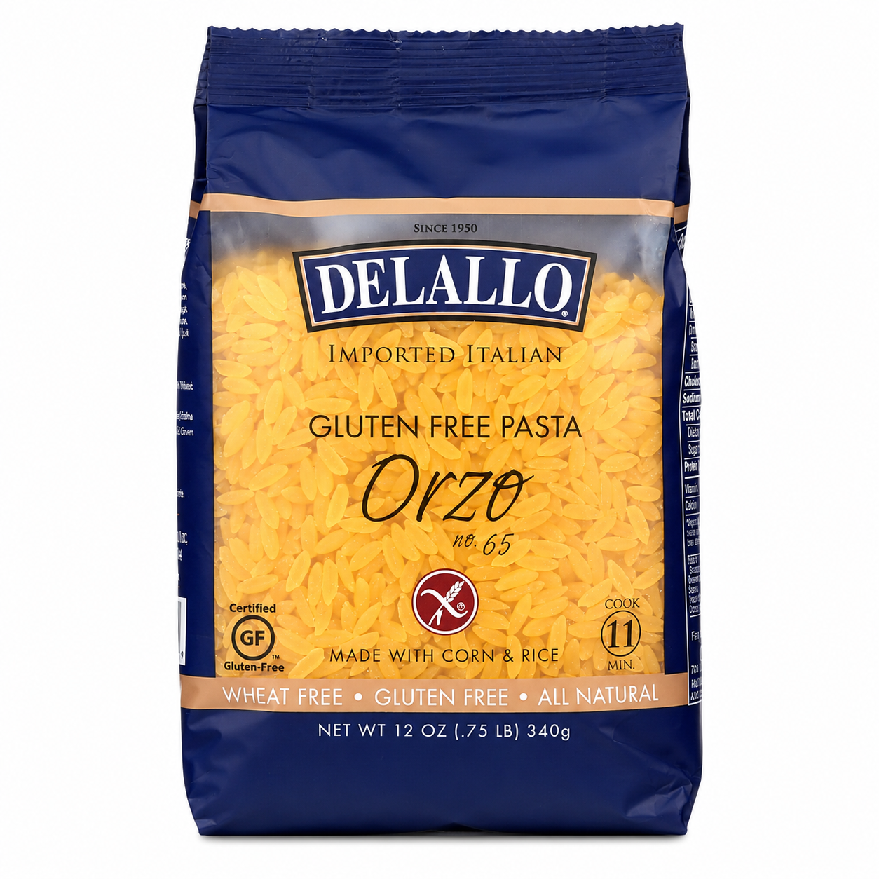 DeLallo Pasta Gluten Pasta Corn and Rice Orzo 12 oz