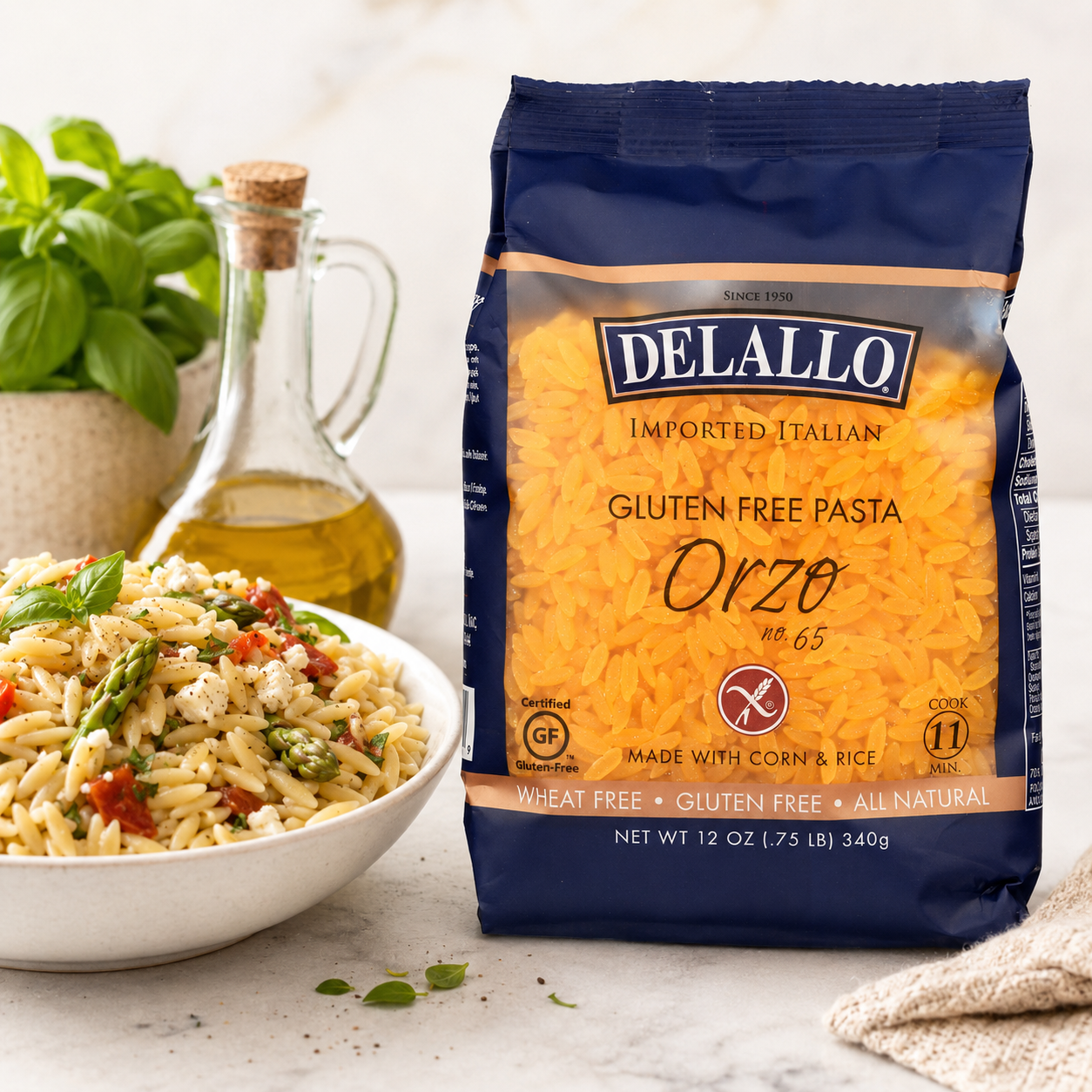 DeLallo Pasta Gluten Pasta Corn and Rice Orzo 12 oz