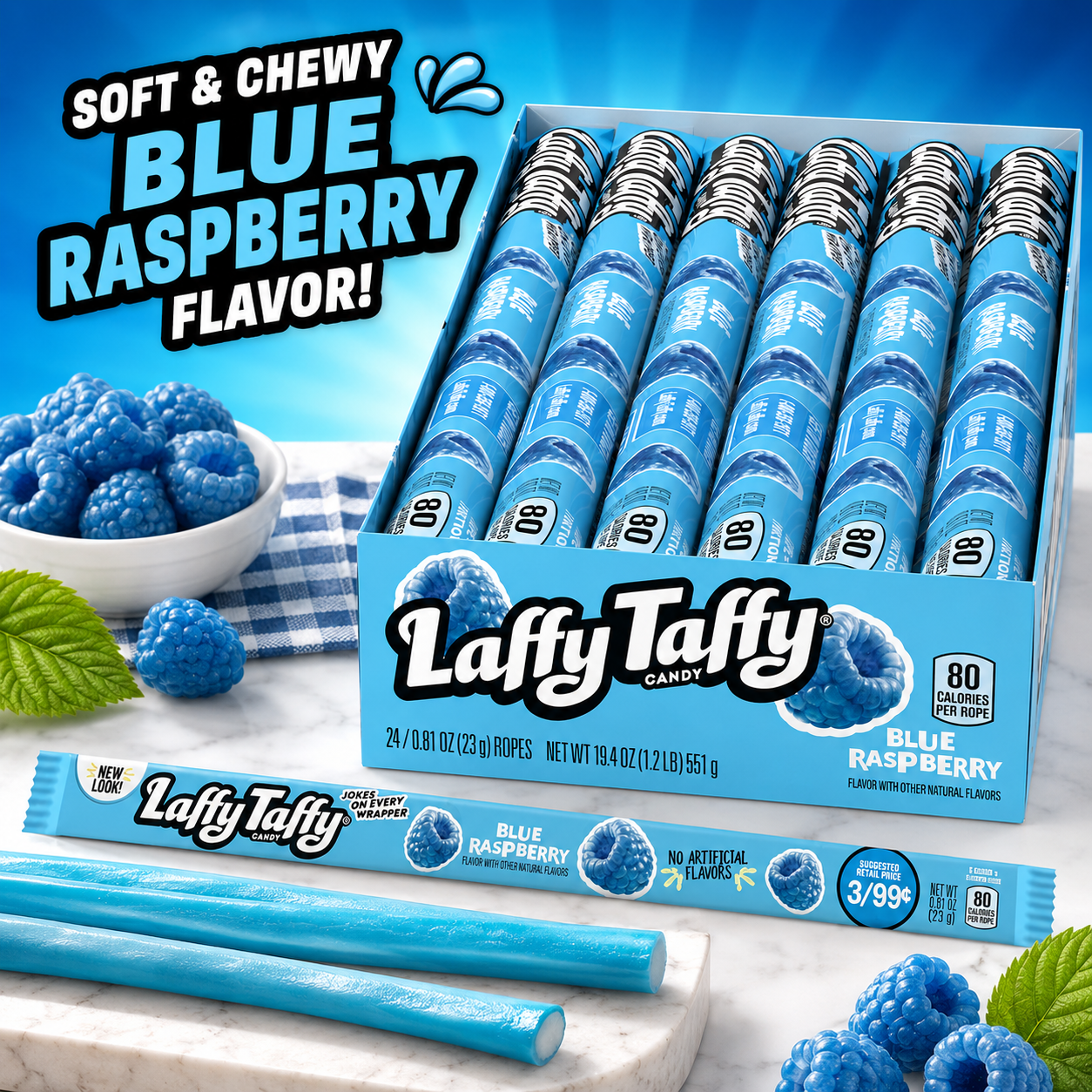Laffy Taffy Blue Raspberry Raspberry Rope Blue Raspberry 3/99C 24 Count 0.81 ounces