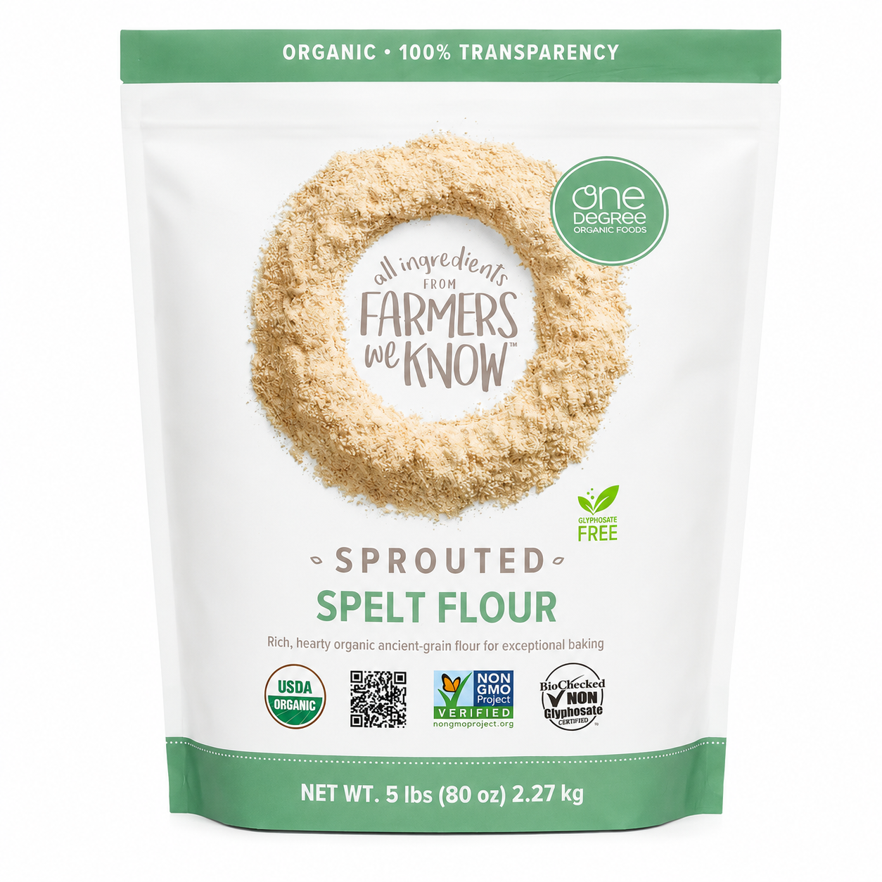 One Degree Organics Sprouted Spelt Flour Whole Grain Baking Flour 80 ounce