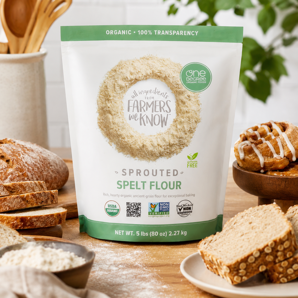 One Degree Organics Sprouted Spelt Flour Whole Grain Baking Flour 80 ounce