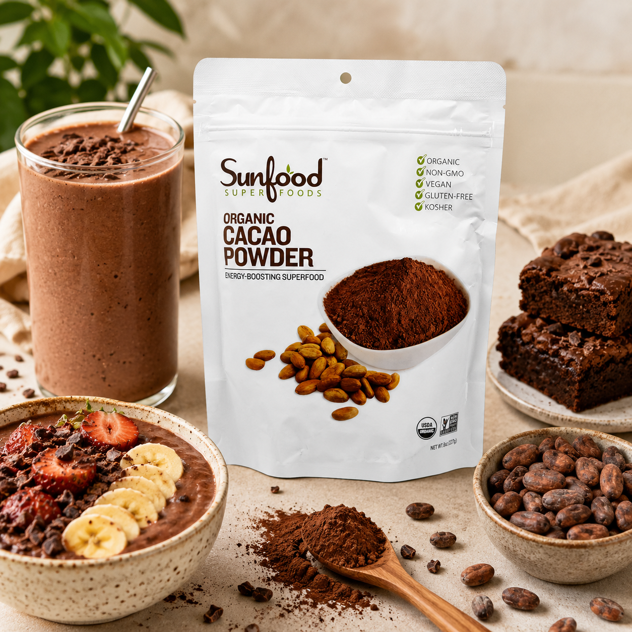 Sunfood Superfoods Chocolate Cacao Cacao Powder Organic Pure Raw Chocolate Powder for 8 oz