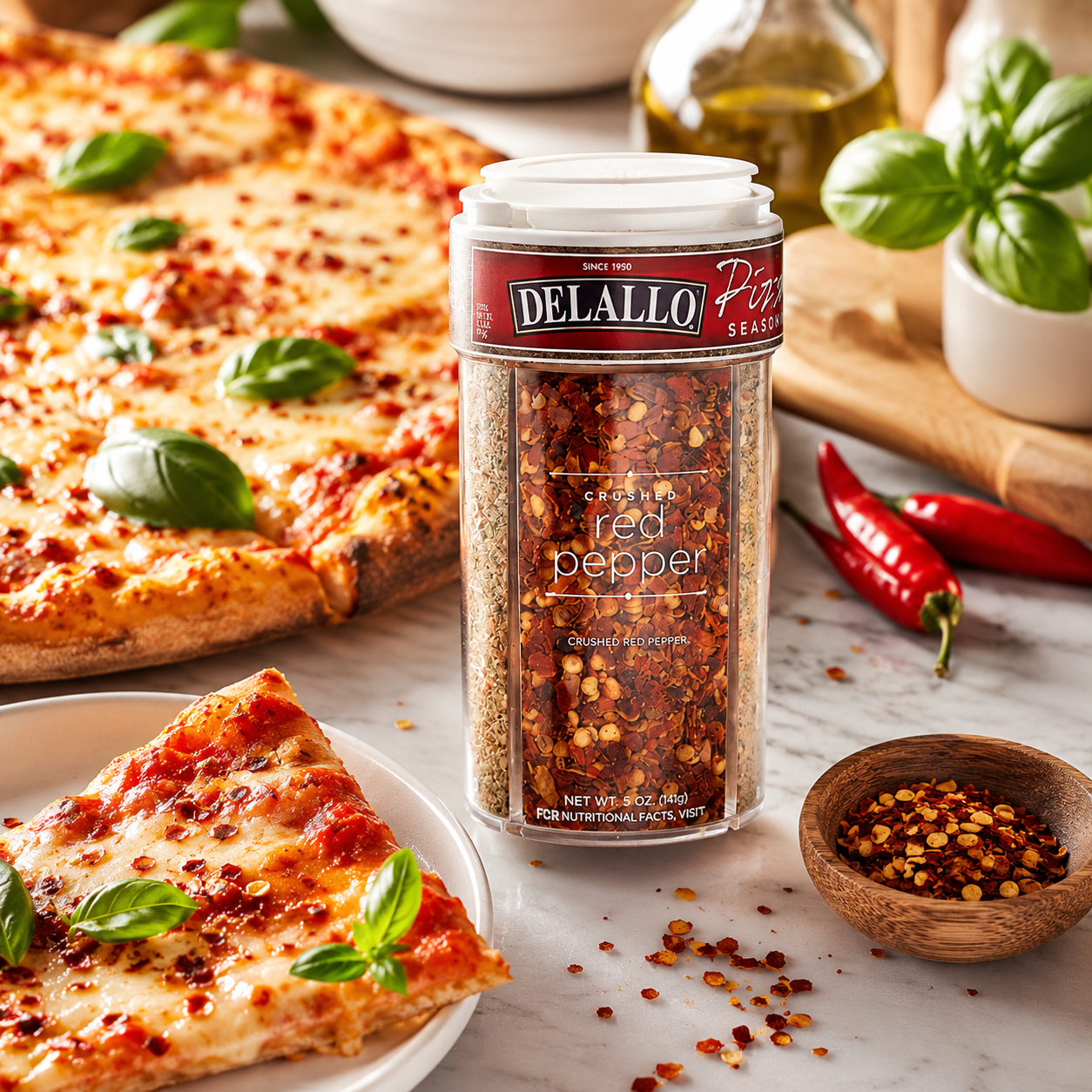 DeLallo Garlic Italian 4 Spice Variety Pizza Seasoning Shaker with Red 3.2 oz