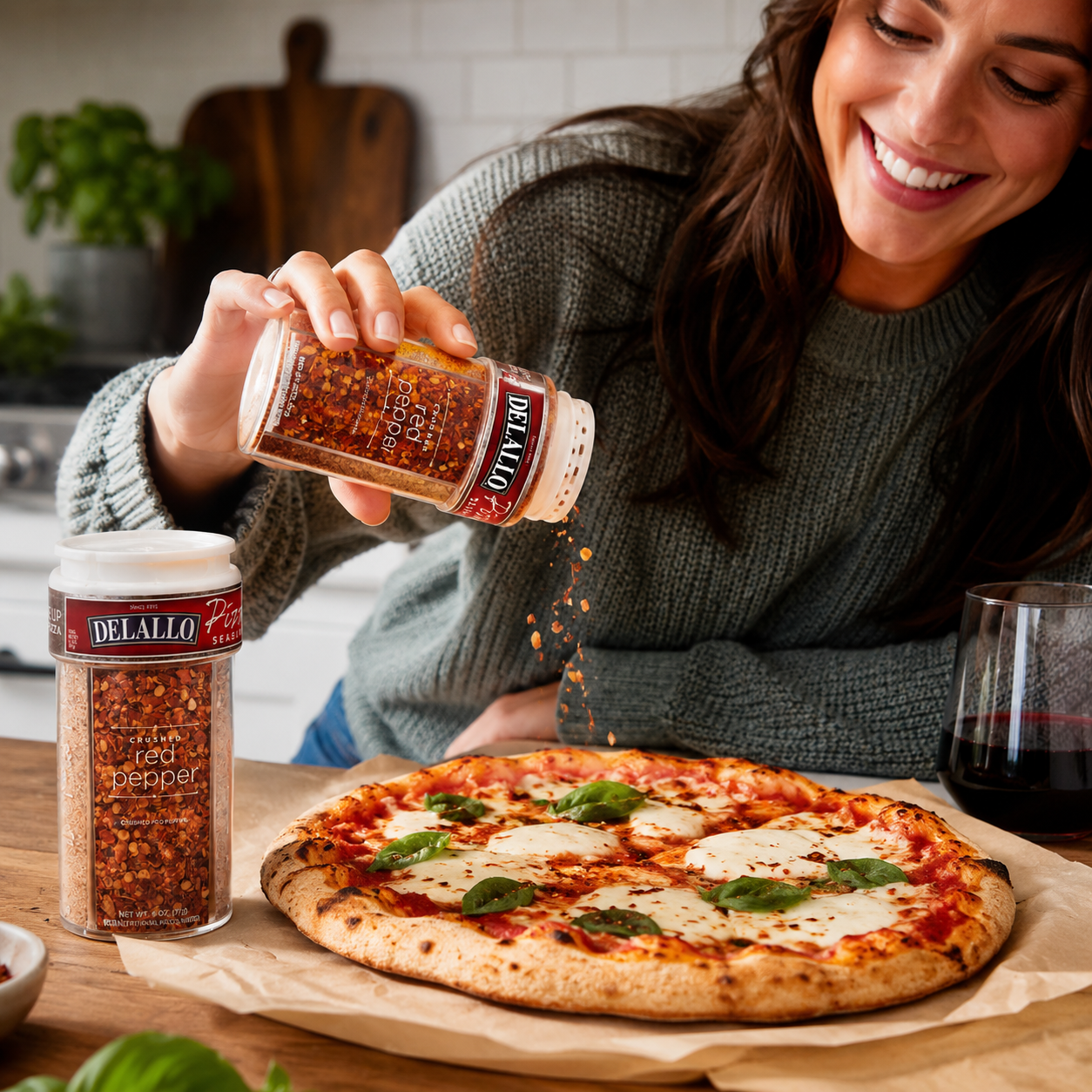 DeLallo Garlic Italian 4 Spice Variety Pizza Seasoning Shaker with Red 3.2 oz