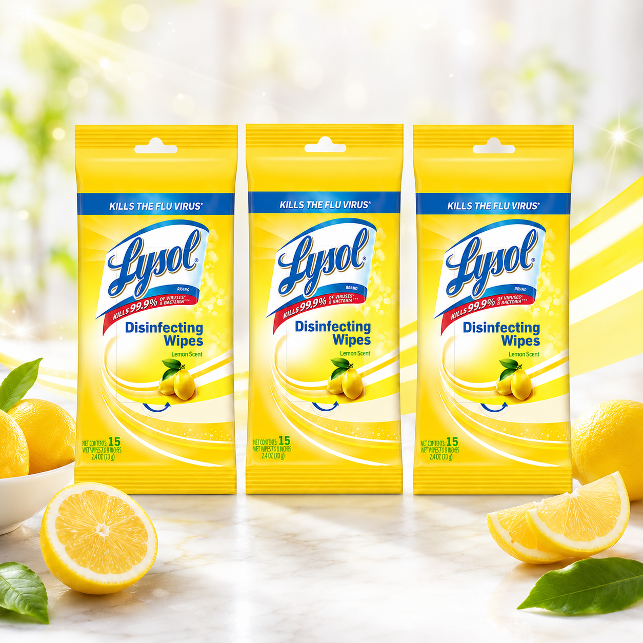 Lysol Disinfecting Wipes To Go Pack Lemon Scent 15 Count