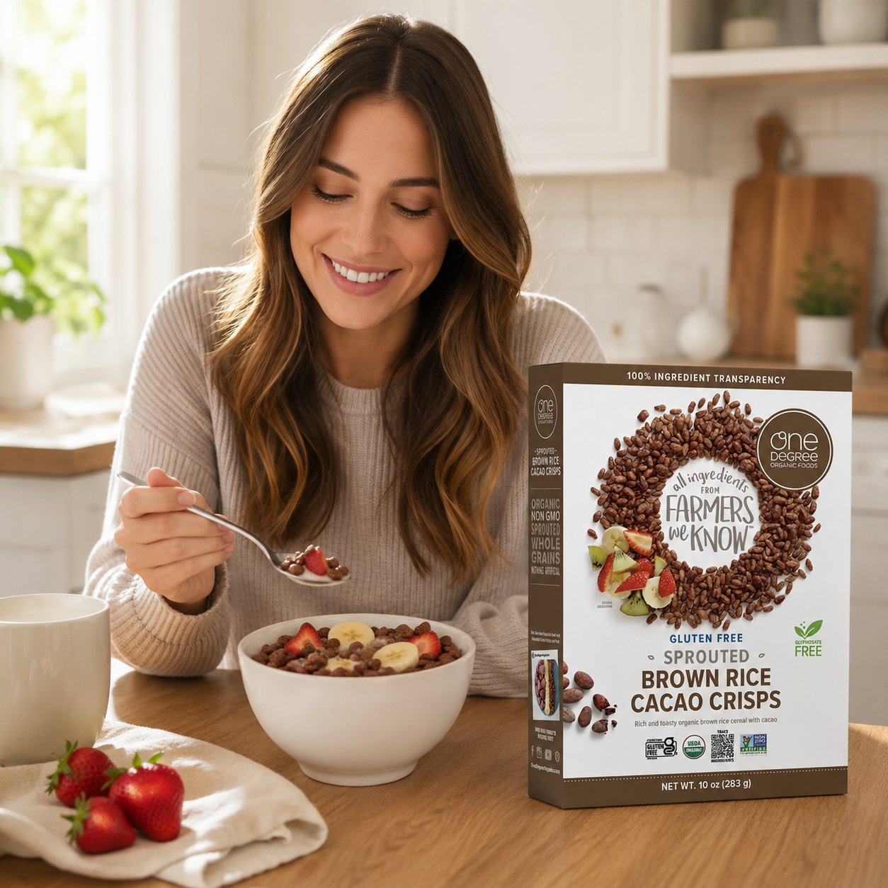 One Degree Organics Chocolate Brown Sprouted Brown Rice Cacao Crisps Cereal Whole Grain 10 ounce