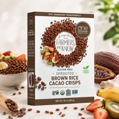 One Degree Organics Chocolate Brown Sprouted Brown Rice Cacao Crisps Cereal Whole Grain 10 ounce